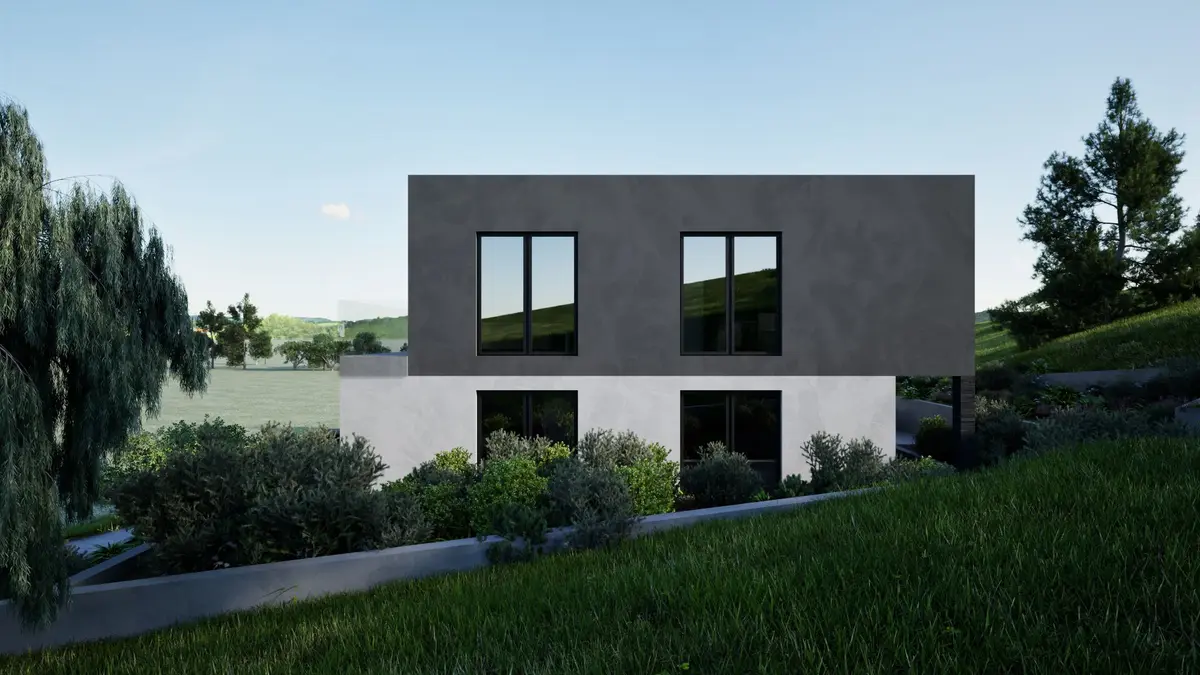 3D prikaz stražnjeg pročelja montažne kuće