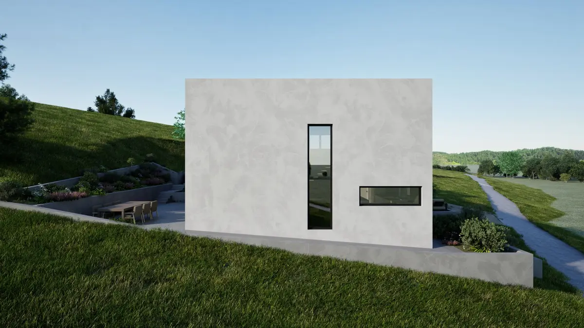 3D prikaz bočnog pročelja montažne kuće