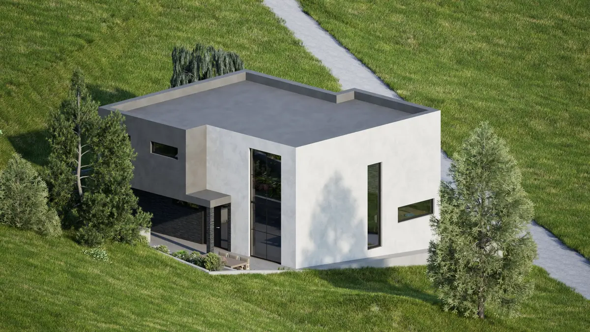 3D prikaz montažne kuće iz zraka